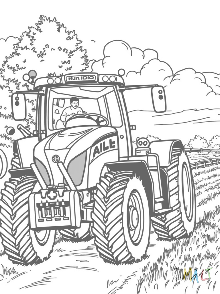 Ein Traktor mit Frontlader hebt einen Heuballen hoch die Schaufel ist voll ausgefahren