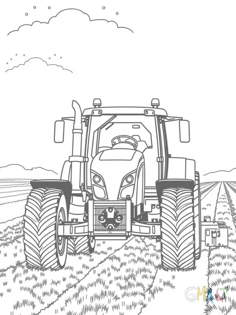Ein Traktor reinigt den Hof mit einer großen rotierenden Bürste vorne