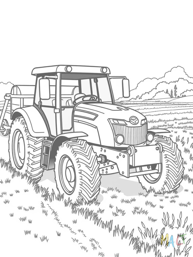 Ein kleiner Traktor mäht eine Wiese mit einem Mähwerk das hinten angebracht ist