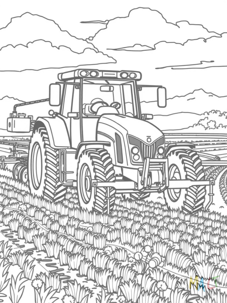 Ein Traktor steht auf einem Feld und pflügt mit einem Pflug die Erde um