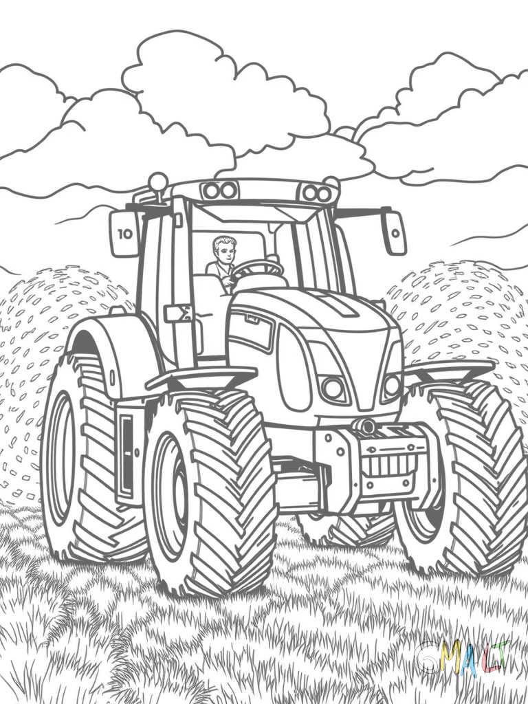 Ein Traktor fährt durch eine Pfütze die großen Reifen spritzen Wasser