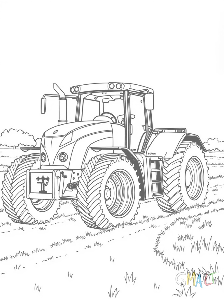 Ein roter Traktor von der Seite mit großen Hinterrädern und kleinen Vorderrädern fährt nach rechts