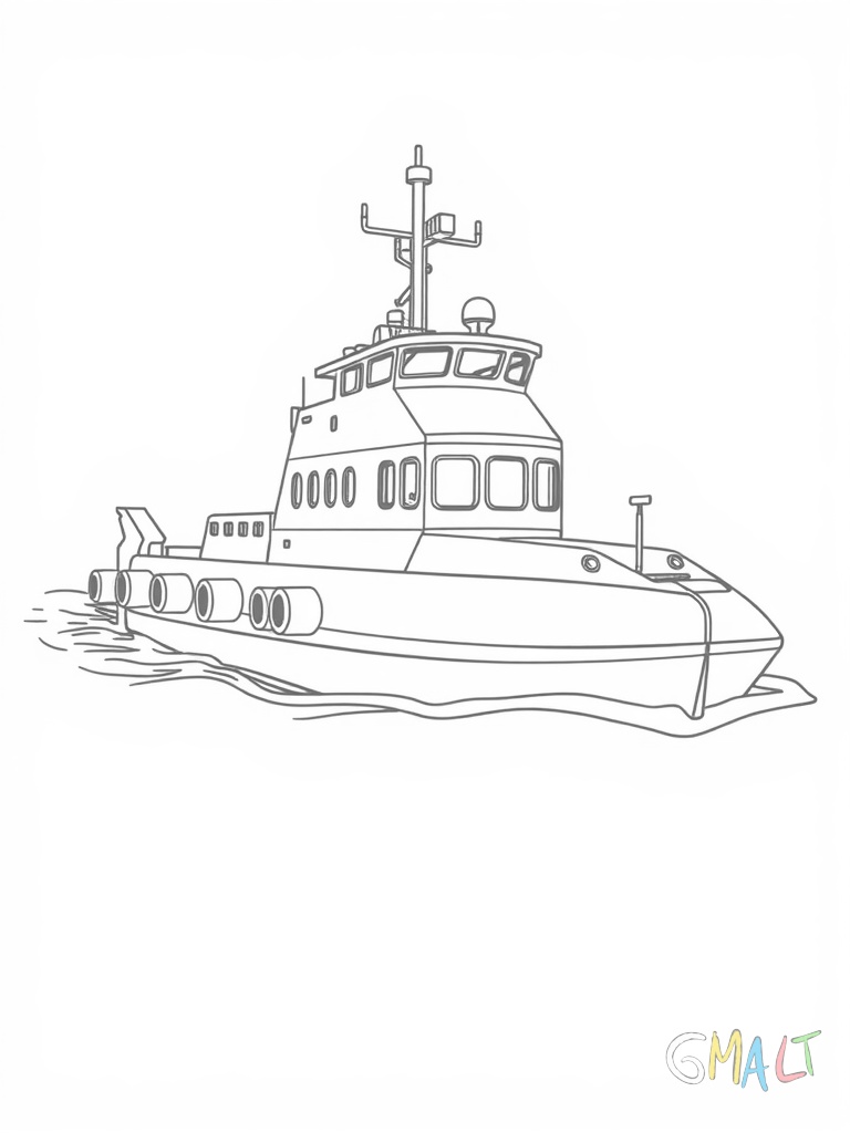 Ein modernes U-Boot gleitet ruhig nach rechts durch das Wasser. Mehrere runde Bullaugen sind an der Seite zu sehen. Das Periskop ragt aus dem Turm heraus. Vorne und hinten sind Stabilisierungsflossen erkennbar.