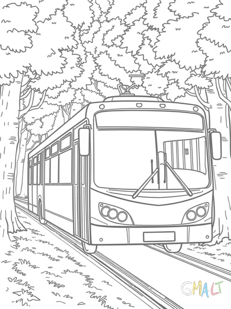 Ein Schienenbus mit großen Fenstern fährt durch eine Waldstrecke. Bäume säumen beide Seiten der Schienen.