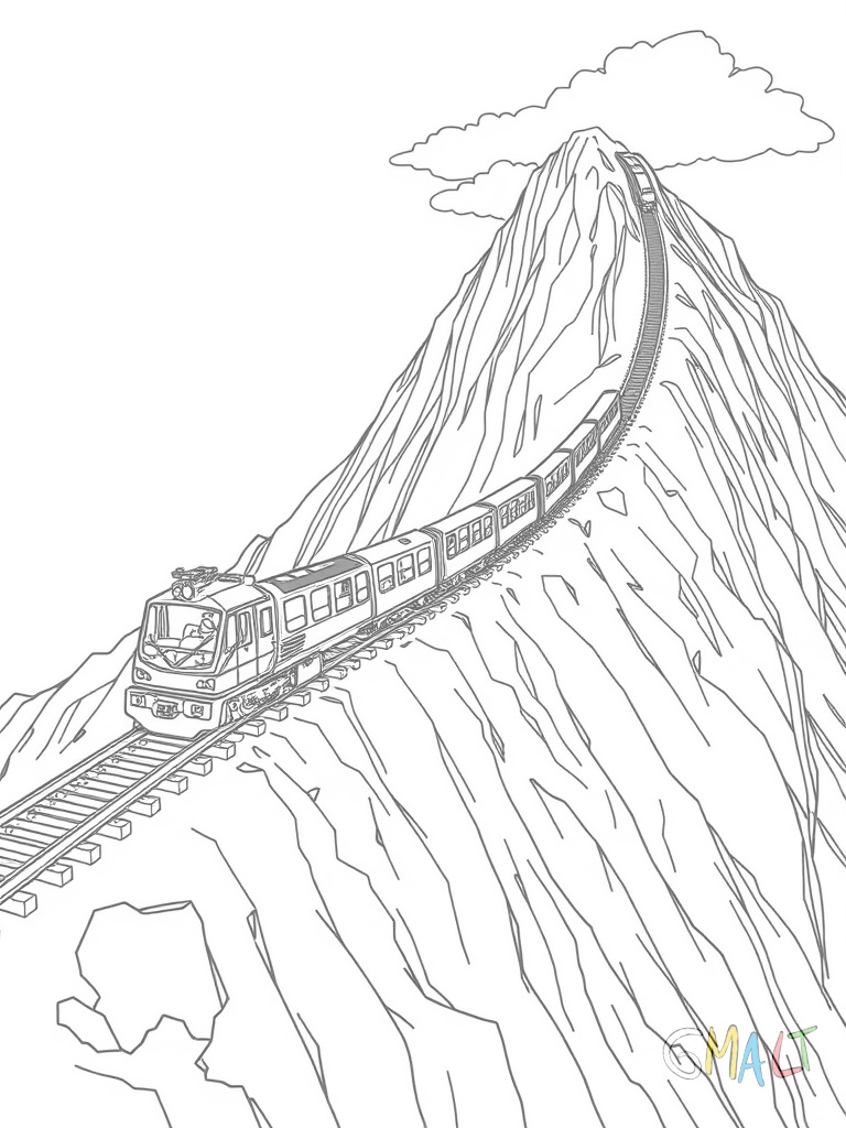 Eine Zahnradbahn klettert einen steilen Berg hinauf. Vorne und hinten sind große Zahnräder zu erkennen.