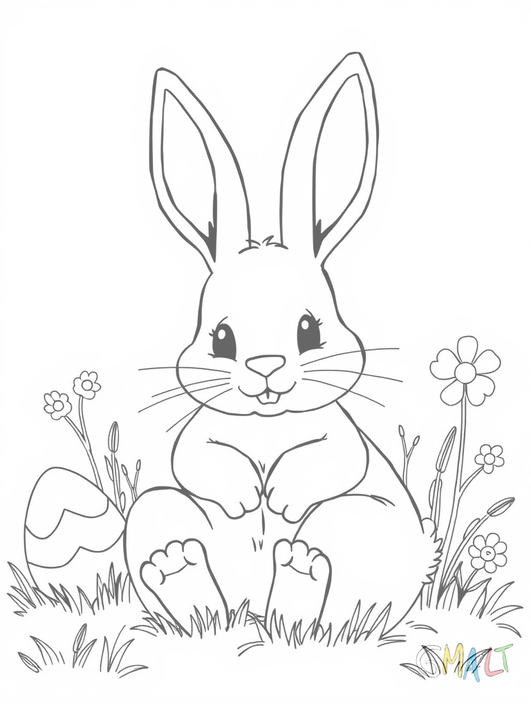 Ein kleiner Osterhase sitzt in einem großen Osterei das wie eine Schale aufgebrochen ist