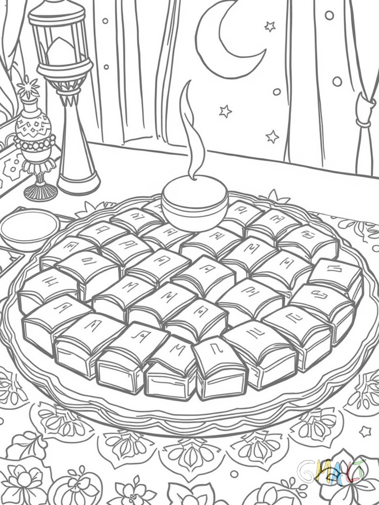 Ein großes Tablett mit traditionellen Süßigkeiten: Baklava Datteln und andere Naschereien sind dekorativ angerichtet.