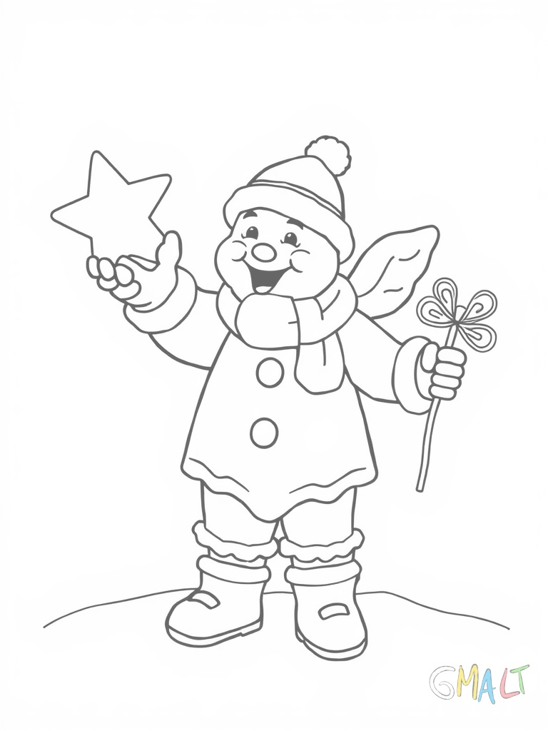 Ein Lebkuchenmann macht einen Schneeengel in Puderzucker. Er lacht und bewegt Arme und Beine.