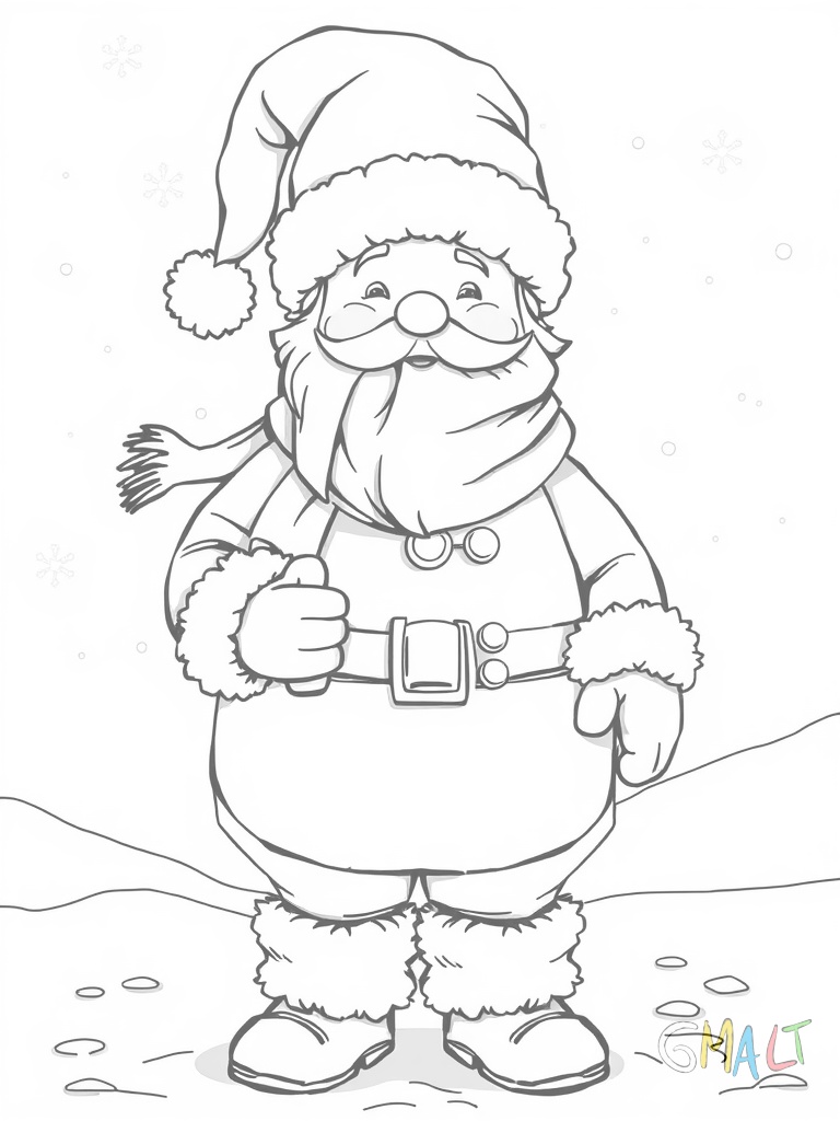 Ein niedlicher Schneemann mit Karottennase steht im Vordergrund. Er trägt einen Zylinder und einen Schal. Seine Arme sind aus Zweigen und er hat drei große Knöpfe aus Kohle auf der Brust.
