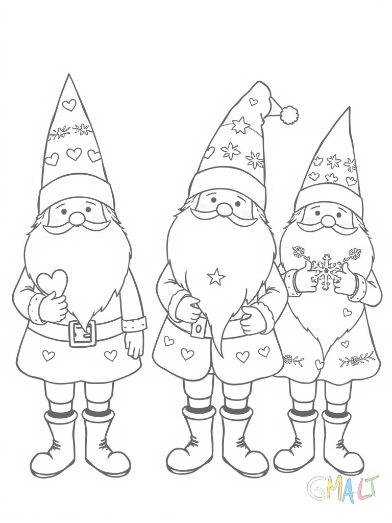 Drei verschiedene große Nikolausstiefel stehen in einer Reihe. Der erste ist mit Herzen der zweite mit Sternen und der dritte mit Schneeflocken verziert. Alle haben eine weiße Borte.