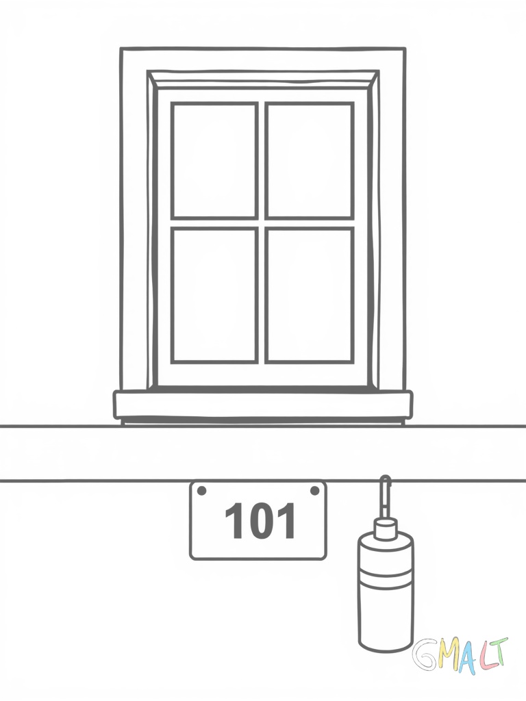 Eine typische Krankenhauszimmer-Tür mit einem Fenster in der oberen Hälfte. Daneben ist ein Schild mit der Zimmernummer 101 und einem Namenshalter. Ein Desinfektionsmittelspender hängt an der Wand.