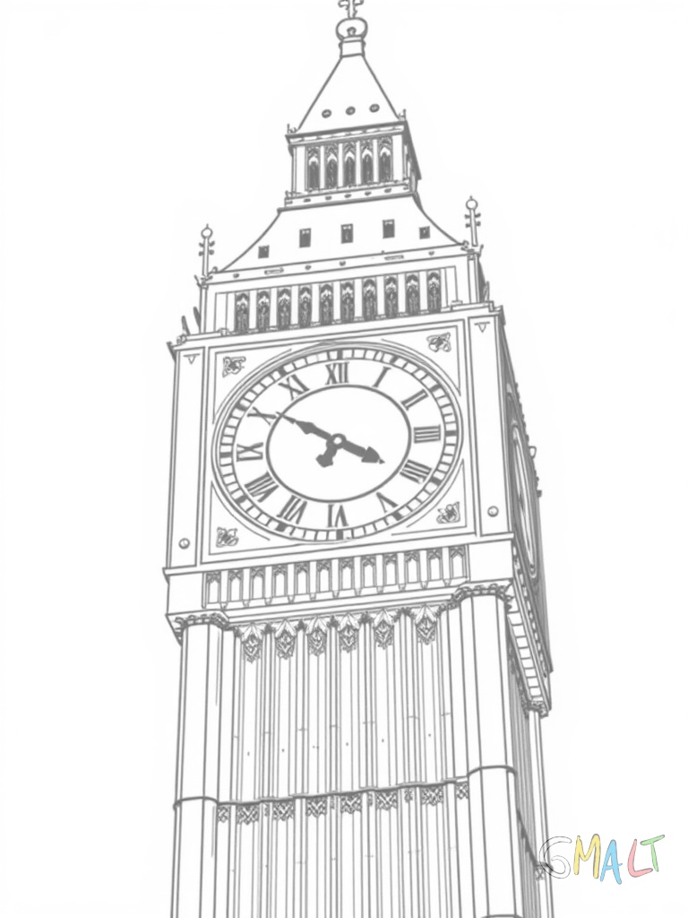 Eine Nahaufnahme des oberen Teils des Big Ben. Das große Zifferblatt zeigt deutlich die römischen Zahlen. Die gotischen Verzierungen und Spitzbögen sind gut zu erkennen.
