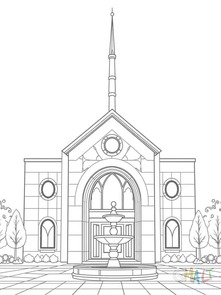 Eine moderne Moschee mit einer geschwungenen Glaskuppel und einem einzelnen schlanken Minarett. Die Fassade zeigt geometrische Muster und große Rundbogenfenster. Eine Wasserfontäne plätschert vor dem Eingangsbereich.