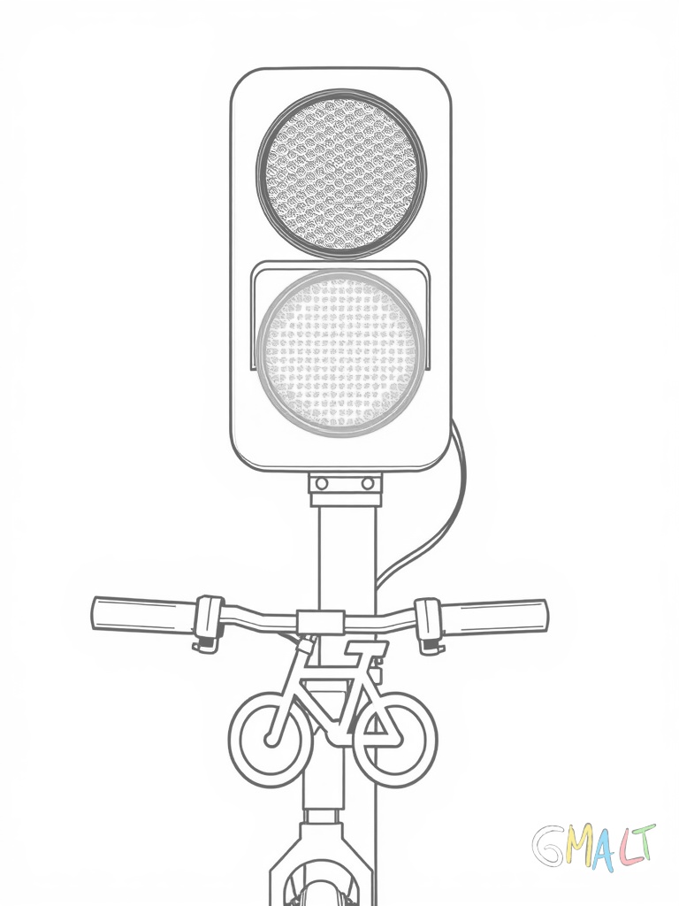 Eine moderne Ampelanlage mit zusätzlichem Fahrradsignal unter der normalen Ampel. Beide Ampeln zeigen grünes Licht und sind an einem geschwungenen Metallarm montiert.