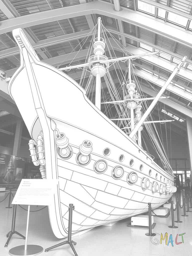 Ein massiver Schiffsanker steht in einem Maritim-Museum. Ein Informationsschild daneben zeigt auf die verschiedenen Ankerteile.