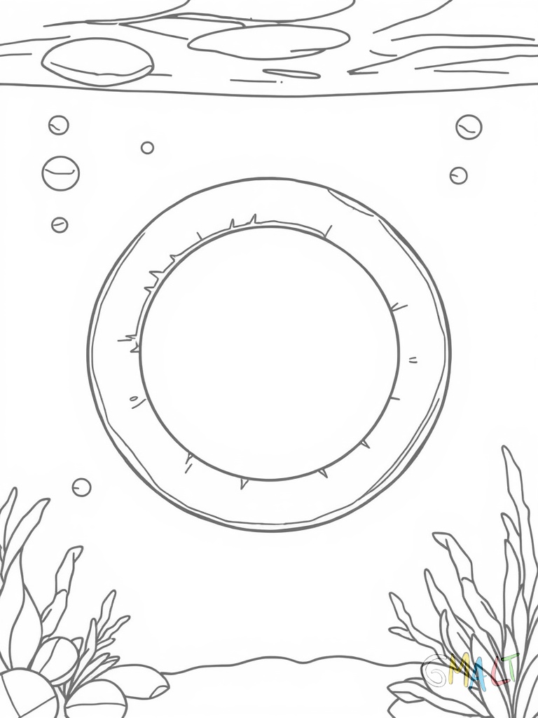Ein Futterring schwimmt auf der Wasseroberfläche. Der Ring hat einen Durchmesser von etwa 10 cm und einen verdickten Rand. In der Mitte ist eine freie Fläche für das Futter.