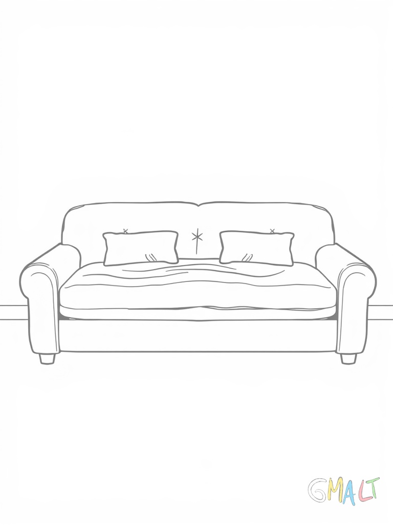 Ein Schlafsofa in ausgeklapptem Zustand als Bett. Die Rückenlehne ist umgeklappt und bildet die Liegefläche. Darauf liegen zwei schmale Kissen und eine leichte Decke.