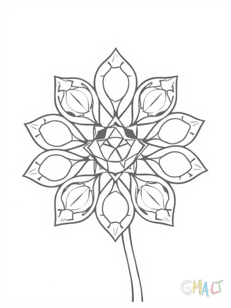 Sieben kleine runde Diamanten bilden zusammen die Form einer Blume mit einem Stein in der Mitte und sechs drumherum.