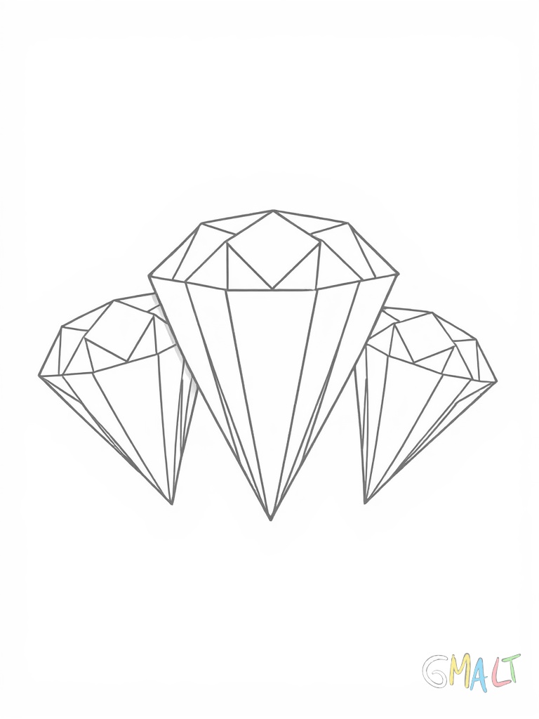 Drei unterschiedlich große Diamanten sind nebeneinander aufgereiht. Der mittlere ist am größten der linke am kleinsten.