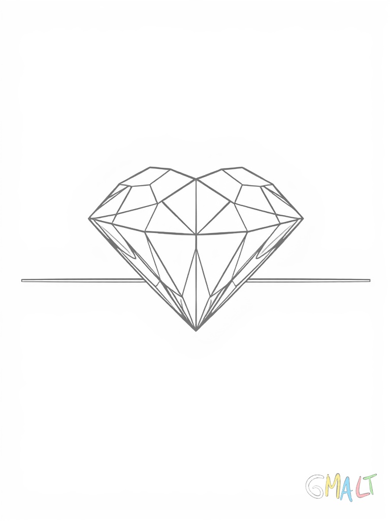 Ein herzförmiger Diamant liegt leicht nach rechts geneigt auf einer geraden Linie. Die Spitze des Herzens zeigt nach unten.