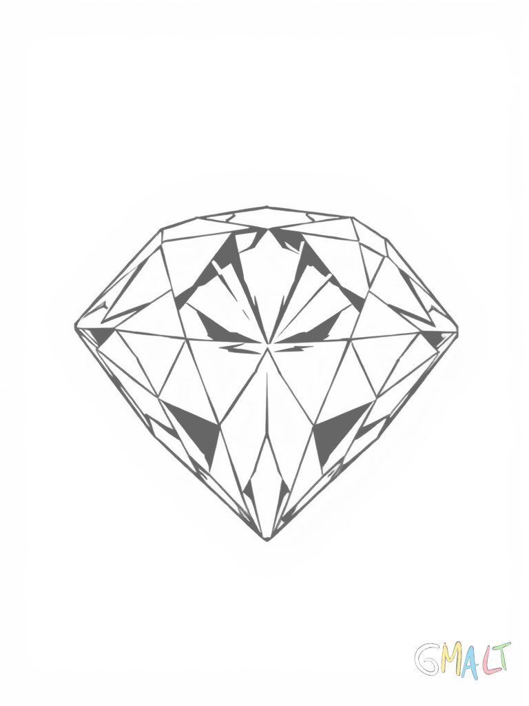 Ein großer facettierter Diamant in der Form eines klassischen Brillanten liegt auf einer flachen Oberfläche. Die obere Spitze zeigt nach rechts und reflektiert einen einfachen Lichtstrahl.