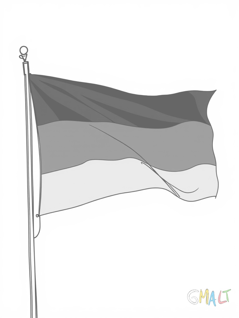 Eine große deutsche Flagge weht im Wind nach rechts. Die Streifen in Schwarz Rot und Gold sind deutlich zu erkennen. Der Fahnenmast steht auf der linken Seite und ist leicht schräg.