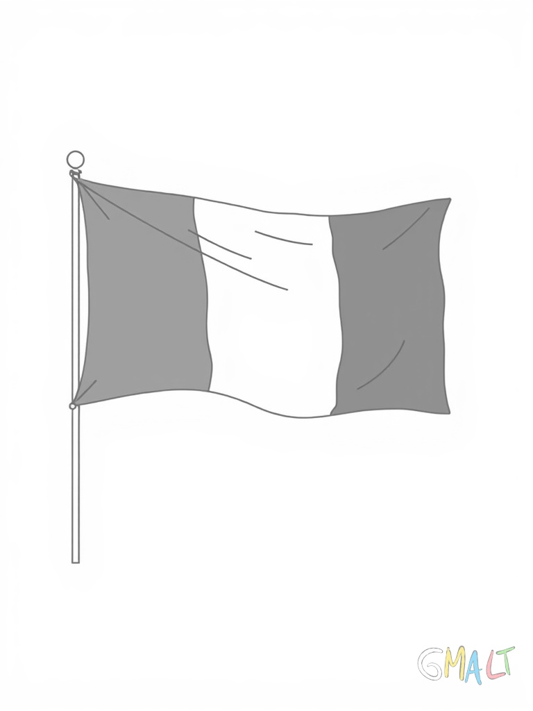 Die französische Trikolore mit drei gleich breiten vertikalen Streifen in Blau Weiß und Rot. Die Flagge ist an zwei Masten befestigt und hängt straff.