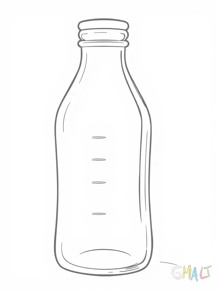 Eine Babyflasche mit Saugaufsatz steht aufrecht in der Bildmitte. An der Flasche sind Messmarkierungen zu sehen. Der Sauger hat eine runde Form.