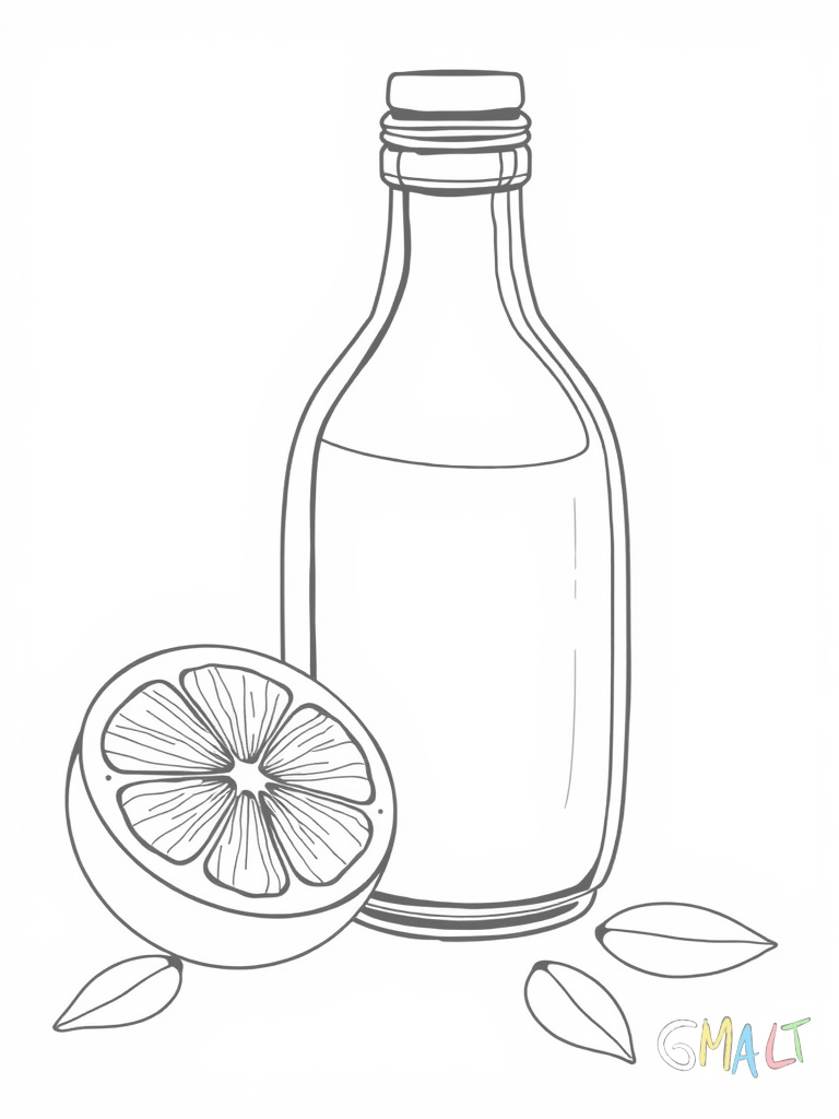 Eine große Limonadenflasche liegt auf der Seite. Der Verschluss ist geöffnet und kleine Blubberblasen steigen auf. Daneben steht der Deckel.