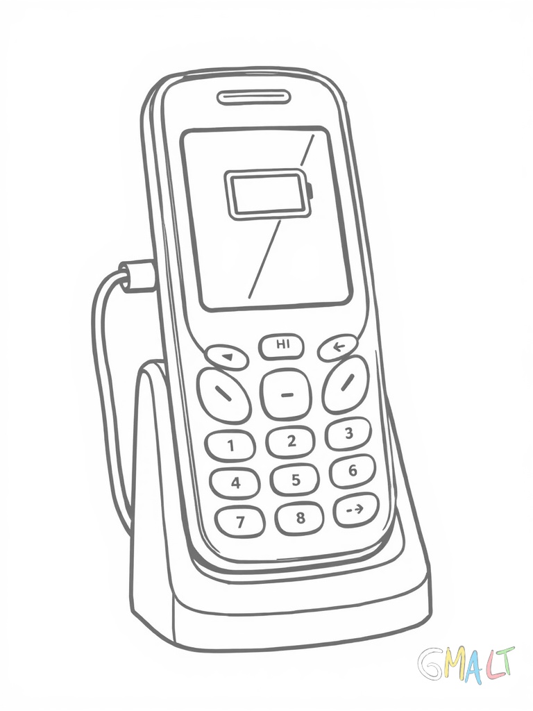 Ein Handy steht aufrecht in einer Ladestation. Das Ladekabel ist an der Unterseite eingesteckt. Auf dem Display leuchtet das Batteriesymbol.