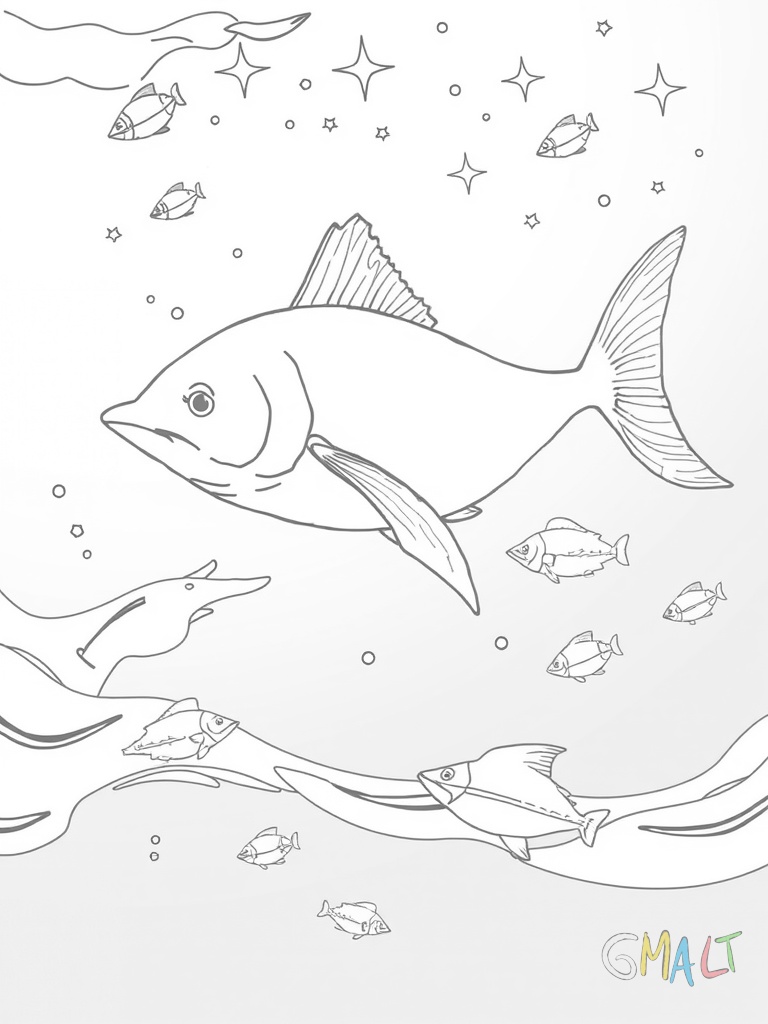 Eine Handyhülle verziert mit einer großen Meerjungfrau die elegant durch Wasserwellen schwimmt. Ihr langes Haar weht im Wasser und ihr Fischschwanz schimmert. Um sie herum schwimmen kleine Fische und Seesterne.