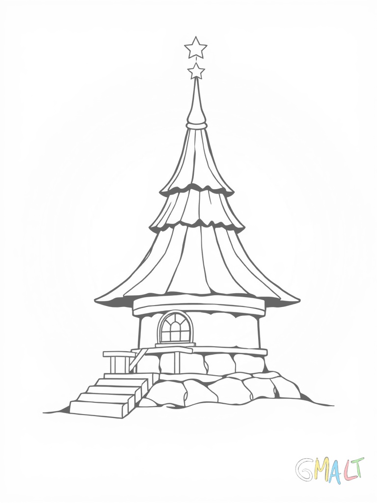 Ein spitzer Zaubererhut steht aufrecht. Der konische Hut ist hoch und hat eine breite Basis. Drei Sterne sind auf dem Hut aufgenäht. Die Spitze ist leicht gebogen.