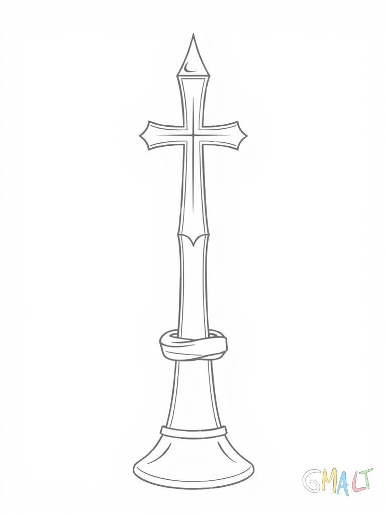 Eine schlanke Taufkerze steht leicht schräg im Bild. Sie ist mit einem Kreuz und einer Taube verziert. Am unteren Ende ist eine breite Schleife um die Kerze gebunden.