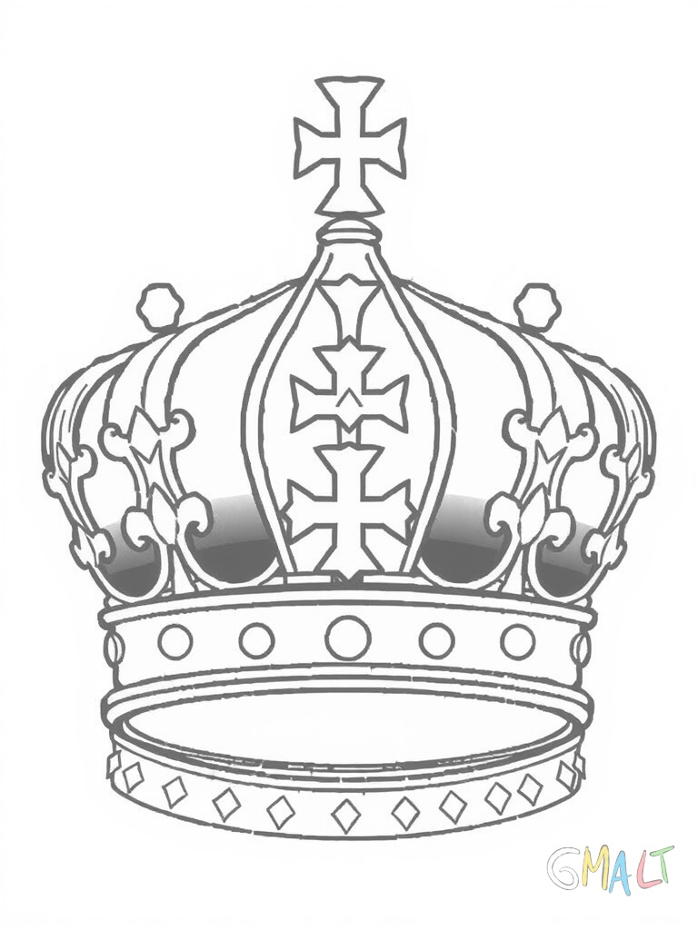 Eine breite Kaiserkrone mit acht gleichhohen Spitzen und einem Kreuz auf der Frontspitze. Der untere Rand ist mit einer Reihe kleiner Dreiecke verziert.