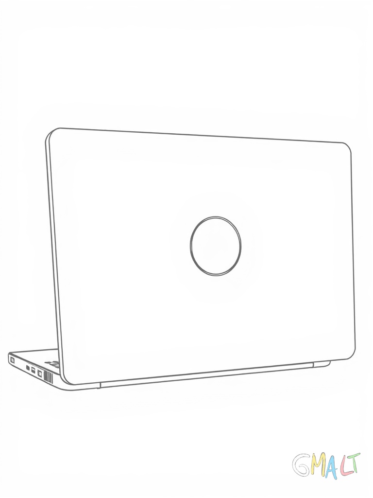 Ein geschlossener Laptop von der Seite gezeigt. Auf der Oberseite ist ein großes Logo zu sehen. Die Anschlüsse an der Seite sind deutlich erkennbar.