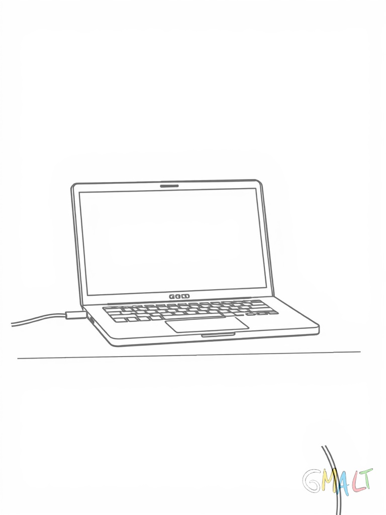 Ein Laptop liegt geöffnet auf einer Decke. Der Bildschirm ist nach hinten gekippt. Ein Ladekabel führt von der linken Seite weg.