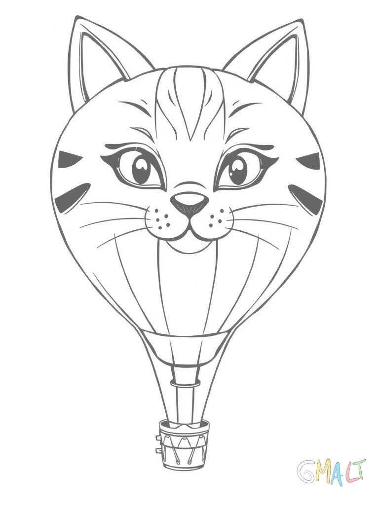 Ein großer Luftballon in Katzenform mit spitzen Ohren rundem Gesicht und Schnurrhaaren.