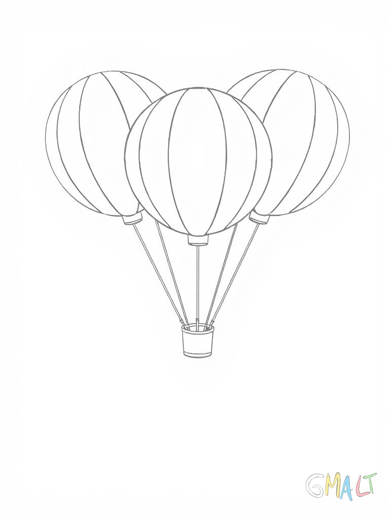 Drei kleine runde Luftballons bilden eine Pyramidenform. Ihre Schnüre sind kunstvoll verschlungen.