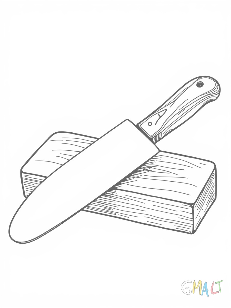Ein klassisches Buttermesser mit abgerundeter Klinge liegt horizontal auf einem rechteckigen Butterblock. Das Messer hat einen schönen geschwungenen Holzgriff und die stumpfe Klinge glänzt silbern.