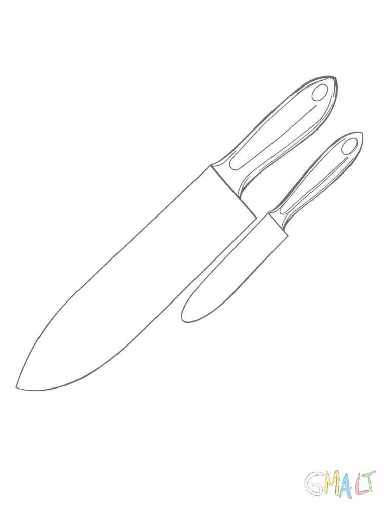 Ein Küchenmesser und ein Schälmesser liegen parallel nebeneinander. Das Küchenmesser ist deutlich größer mit breiter Klinge. Das kleinere Schälmesser hat eine schmale gebogene Klinge.