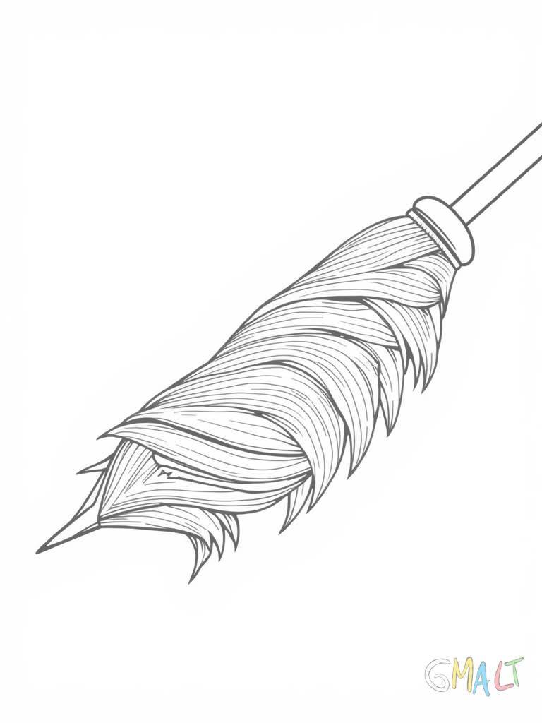 Ein einzelner feiner Pinsel mit langer Spitze liegt horizontal im Bild. Die Borsten laufen spitz zu. Der hölzerne Griff ist schlank und länglich.