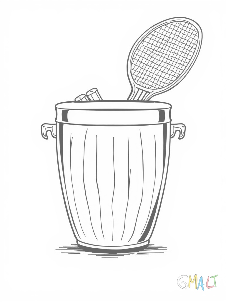Ein Pokal mit Tennisschläger-Verzierung am Sockel - der Kelch ist breit und hat zwei symmetrische Griffe an den Seiten