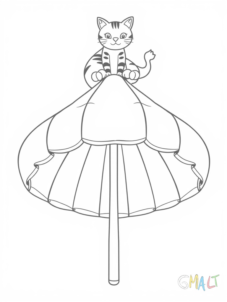 Ein Kinderregenschirm mit Tierohren auf der Spitze. Der aufgespannte Schirm wird von oben gezeigt sodass die runde Form und die niedlichen Katzenohren gut zu sehen sind.