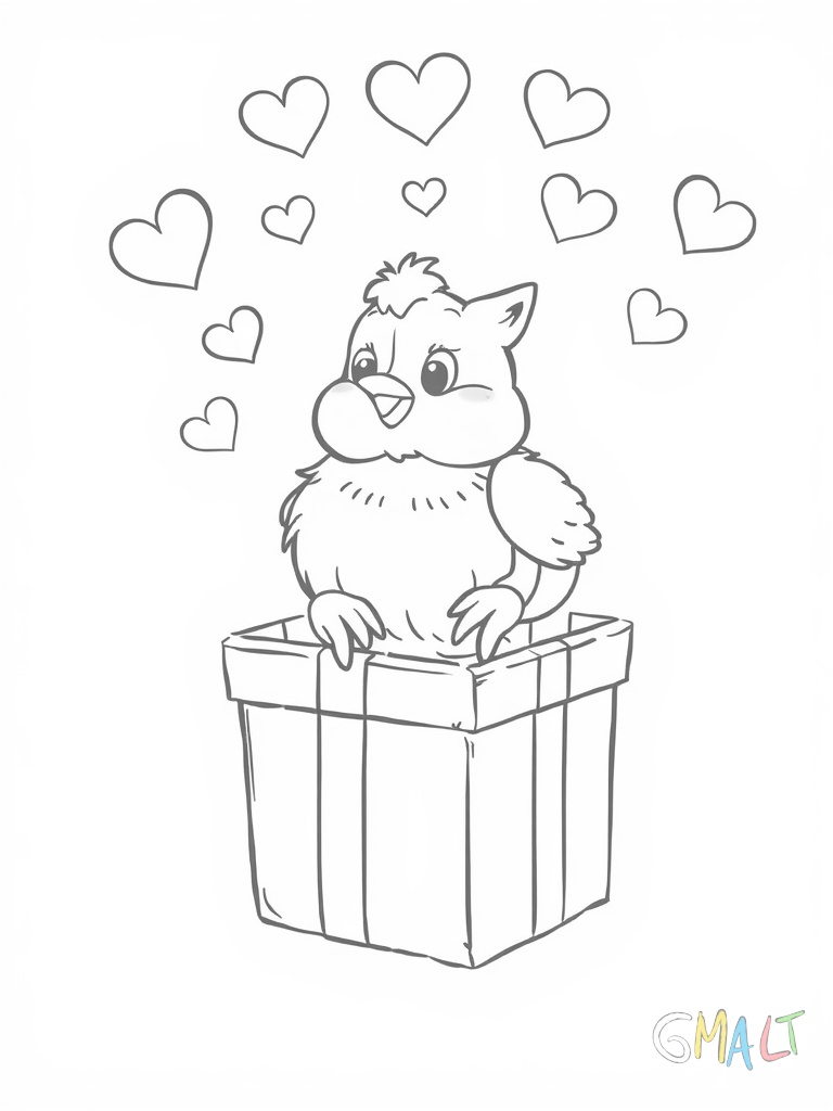 Ein klassischer Schnuller schwebt über einer geöffneten Geschenkbox. Um den Schnuller herum schweben kleine Herzchen als niedliche Dekoration.