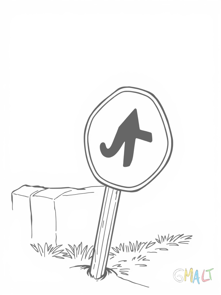 Ein Stoppschild von der Seite gezeichnet. Das rote Achteck ist in perspektivischer Verkürzung zu sehen sodass es wie ein schmales Rechteck erscheint. Der Pfosten zeigt die volle Länge.