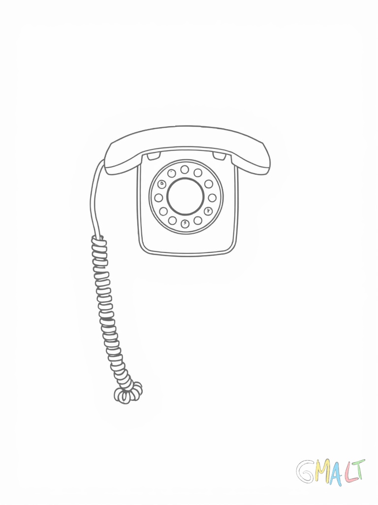 Ein klassisches Wandtelefon mit großer runder Wählscheibe und extra langem Spiralkabel hängt an einer einfachen Wand. Der Telefonhörer liegt daneben in seiner Halterung.