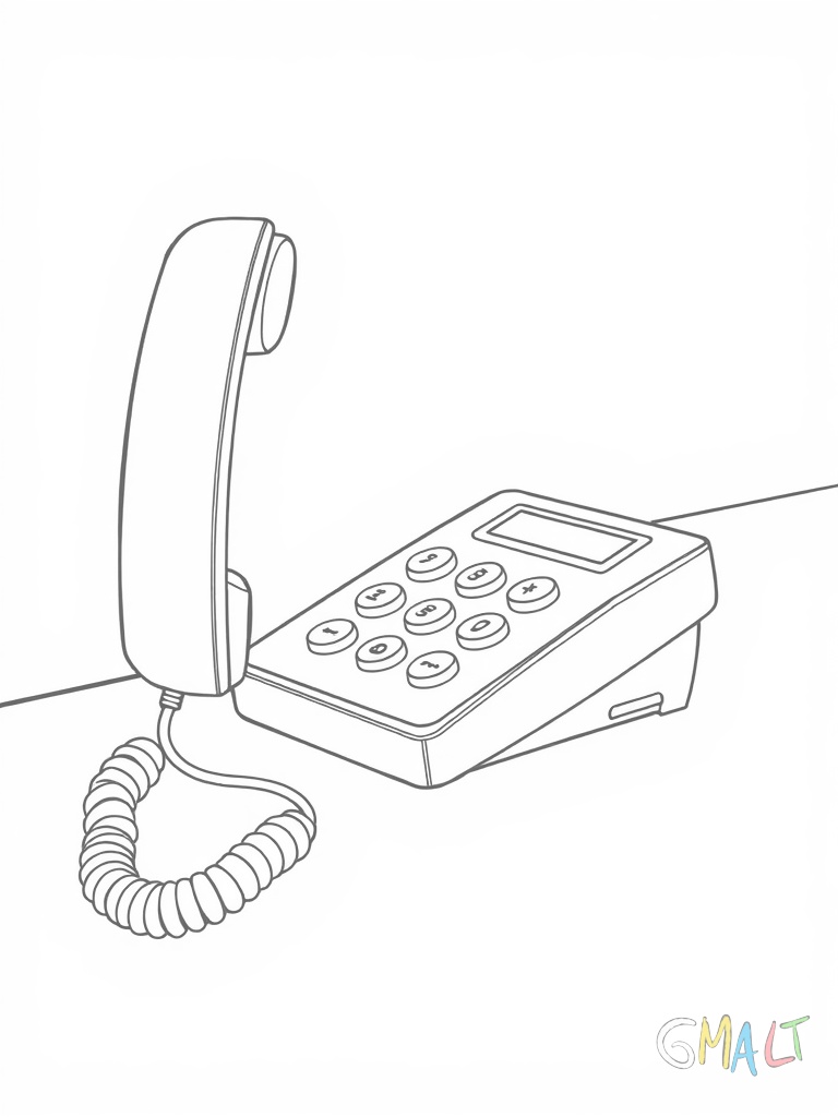 Ein Telefonhörer liegt neben seiner Basisstation auf dem Tisch. Das Spiralkabel verbindet beide Teile und formt dabei lustige Schleifen.
