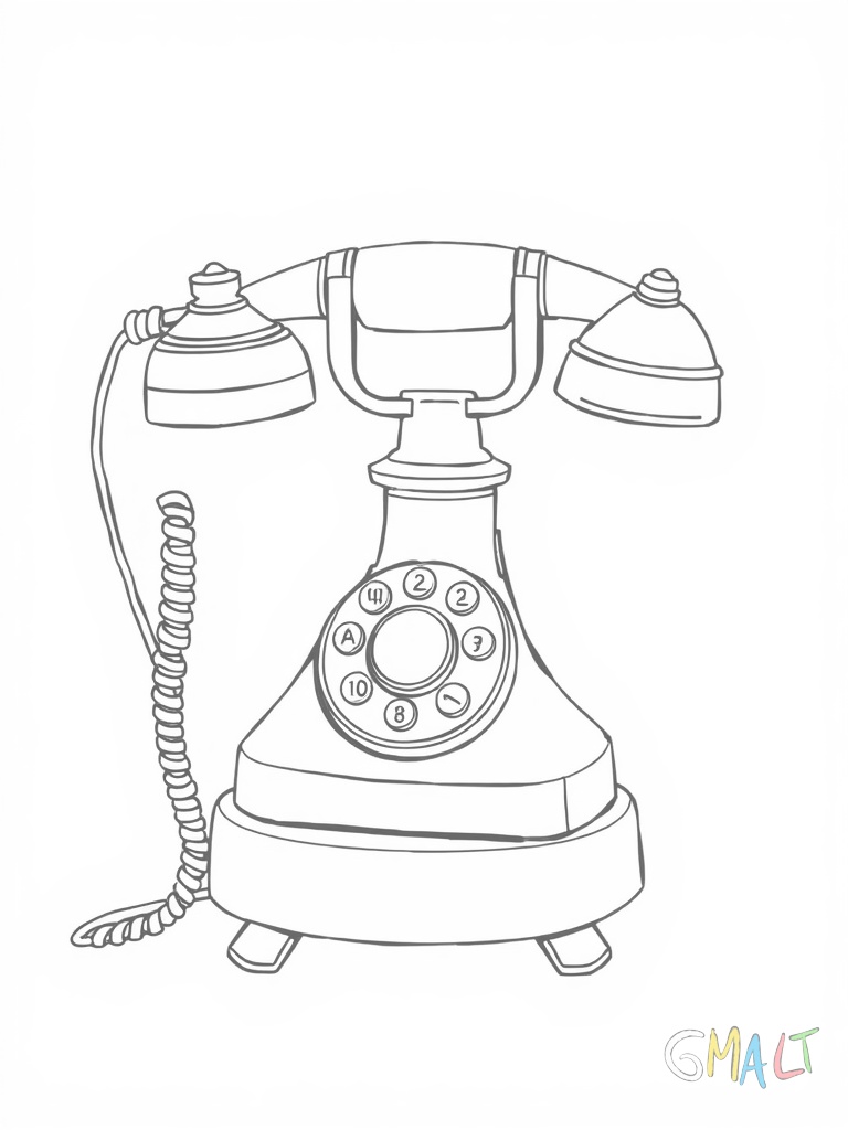 Ein Retro-Telefon mit geschwungener Form steht auf einem kleinen Beistelltisch. Die Wählscheibe ist von vorne gut sichtbar und der Hörer liegt quer auf dem Gerät.