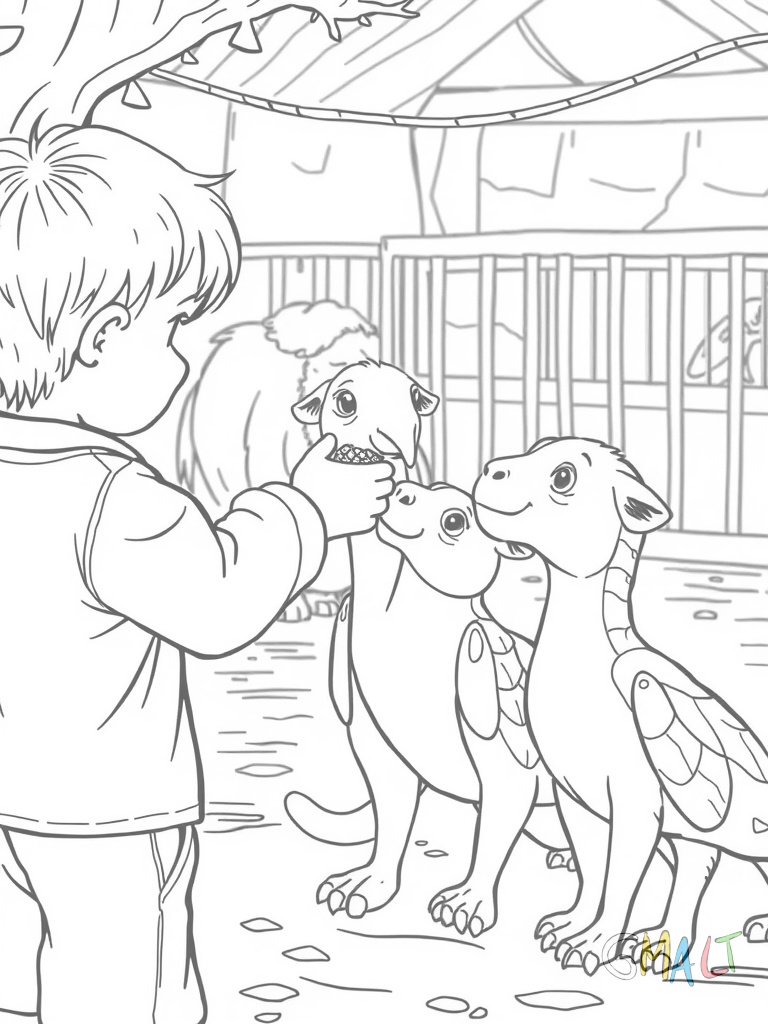 Ein Kind füttert im Zoo drei Ziegen durch einen Zaun. Es hält Futter in der ausgestreckten Hand während die Ziegen neugierig näherkommen. Im Hintergrund ist ein Stall zu erkennen.