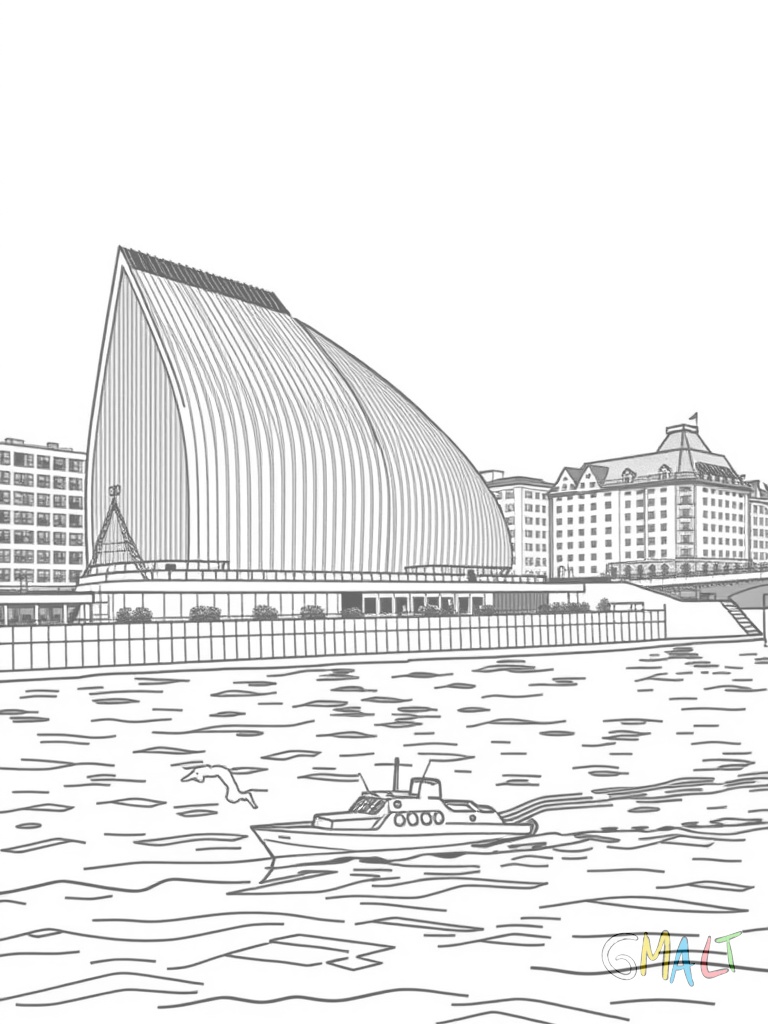 Die Elbphilharmonie mit ihrer markanten wellenförmigen Dachform steht auf ihrem Sockel. Davor schwimmt eine kleine Barkasse auf der Elbe.